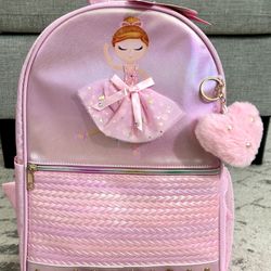 Pink 3D Ballet Dancer Ballerina Kids Backpack + Fuzzy Heart Keychain