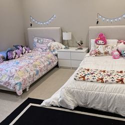 Living Spaces Dean Sand II Twin Upholstered Panel Bed New