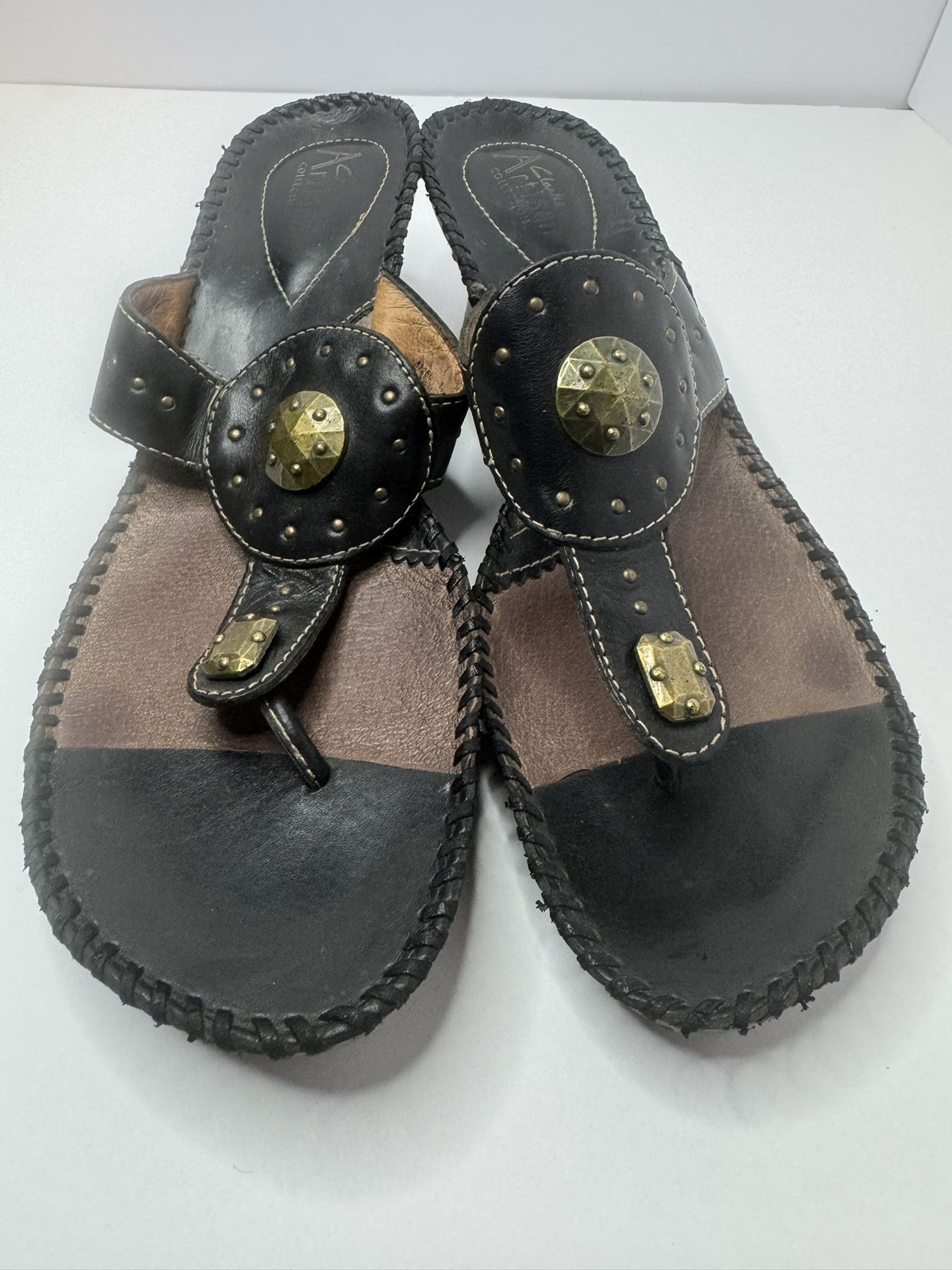 Clarks Artisan Collection Black Leather Strappy Wedge Sandals Size 9.5M 