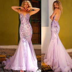 New With Tags Sequin & Glitter Mermaid Long Formal Dress & Prom Dress $315