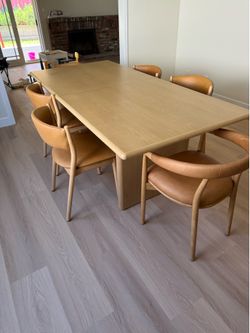 Article Extendable Oak Dining Table + 6 West Elm Leather Dining Chairsf