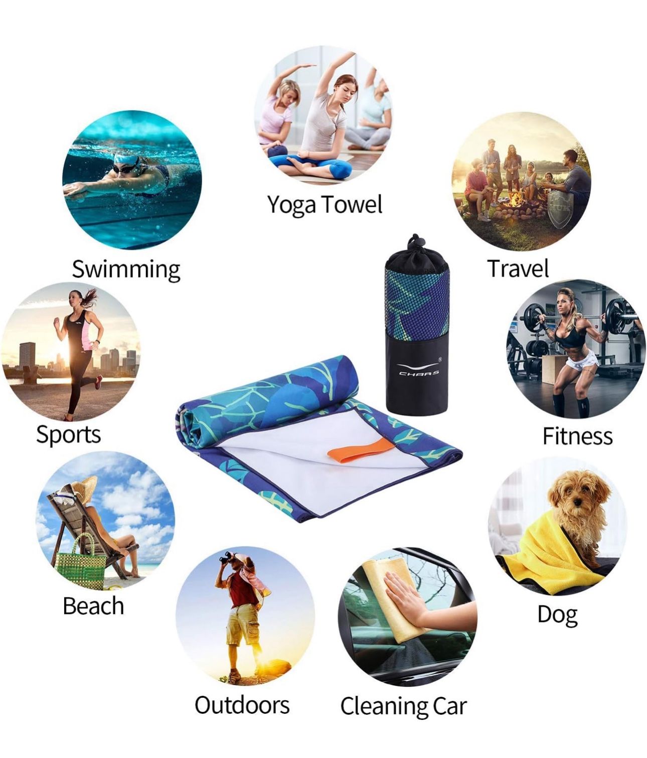 CHARS Microfiber Quick Drying Beach Towel