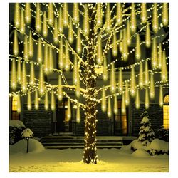 Brandnew Meteor Shower Lights Outdoor Christmas Lights 24-Tube 576LEDs Snow Falling Rain Cascading Icicle String Light for Xmas Tree Christmas Decorat