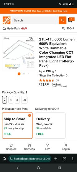 2 ft.x4 ft. 6500 Lumen 600W Equivalent White Dimmable Color Changing CCT Integrated LED Flat Panel Light Troffer(2-Pack)