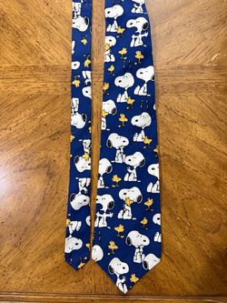 Vintage Peanuts Snoopy & Woodstock 100% Silk Necktie Blue Dress Tie