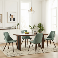 Homy Casa Sorian+Smeg 5PC Dining Set 63" Table with Cactus Velvet Upholstered Chairs
