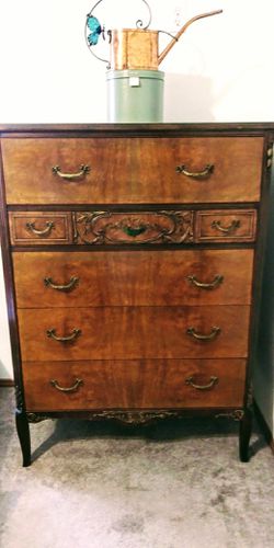 Gorgeous Antique Burl Walnut Mahogany French Regency Hollywood Dresser Chest of Drawers + RARE TAVERN Dropleaf Dining Table & 4 Chairs MORE⬇ Thumbnail