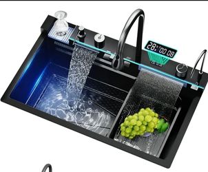 Smart Kitchen Sink with Waterfall Faucet