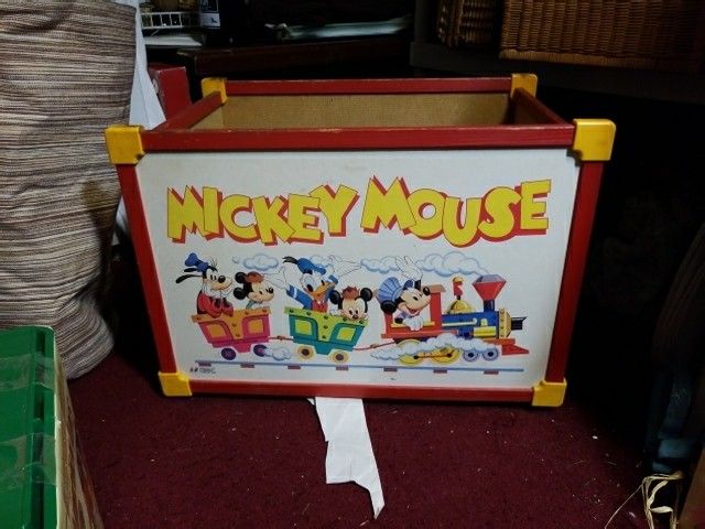 Vintage Mickey Mouse Toy Box on wheels