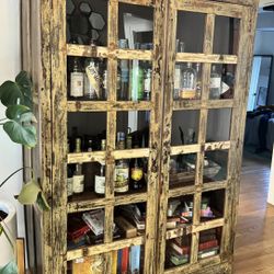 Antique Cabinet w/ Glass Doors & 3 shelves
