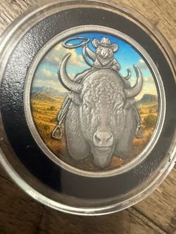 Colorized Silver Coin Mouse Riding Buffalo 1oz .999 Silver