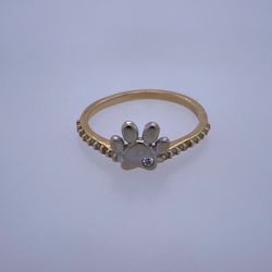 14k Yellow Gold Paw Ring W/ Diamond Stones 