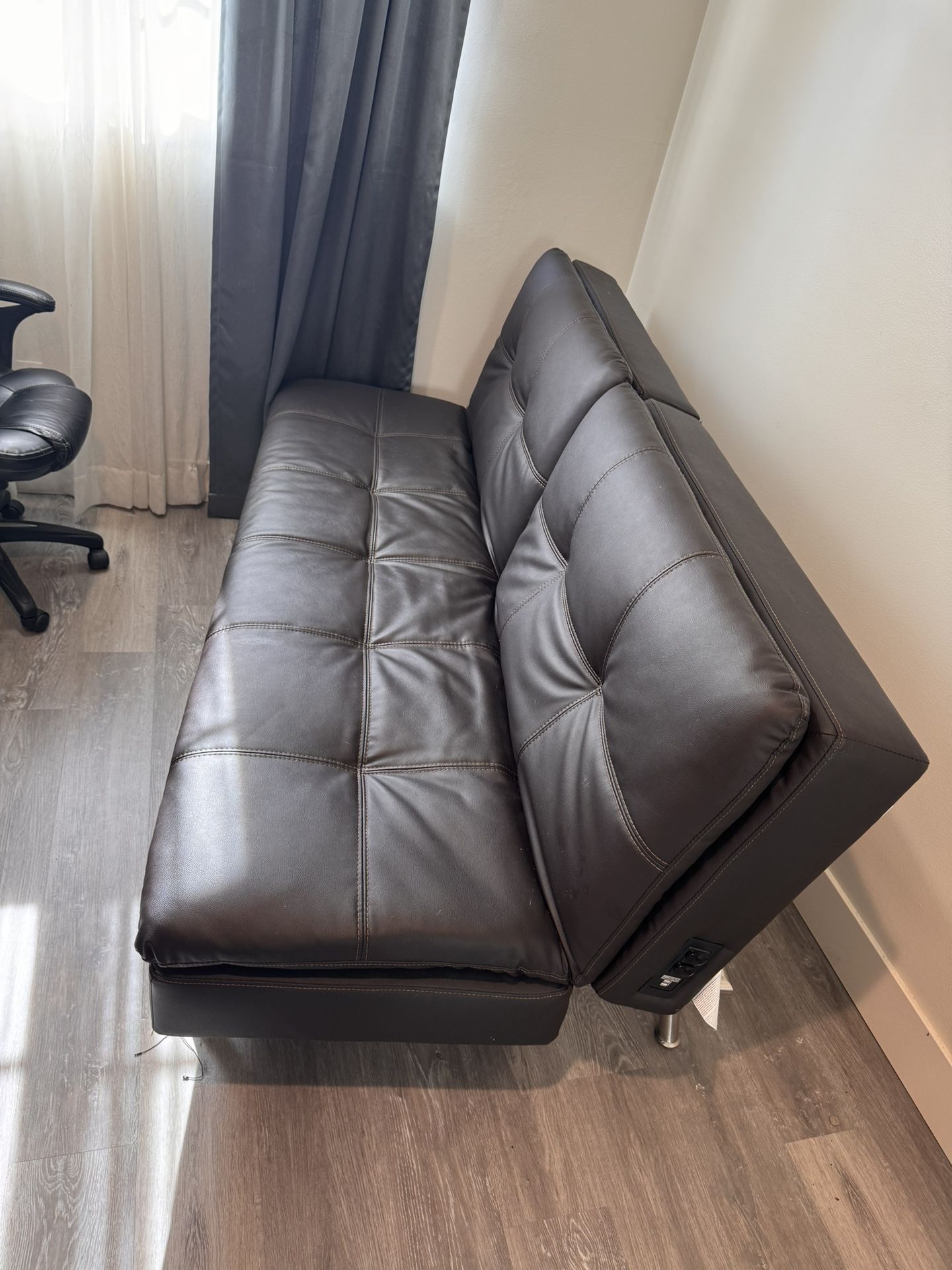 Leather Futon Sofa Bed Convertible Brown