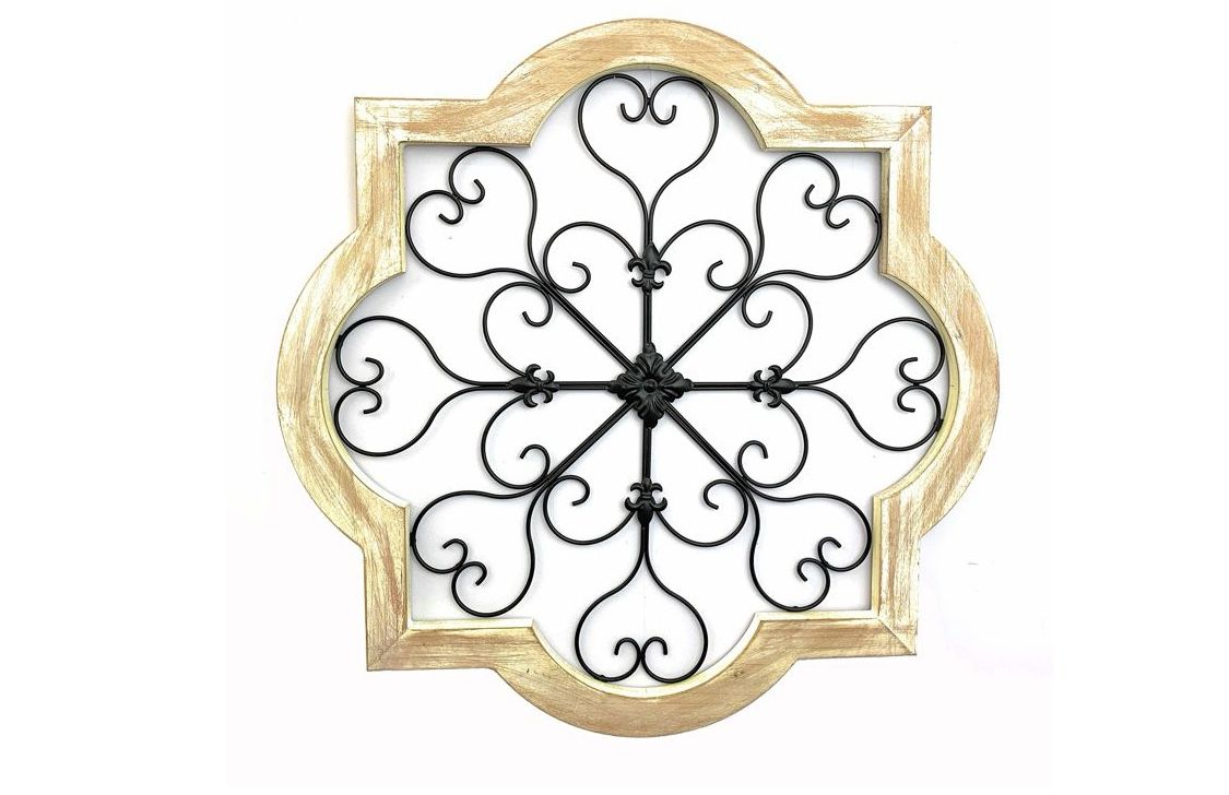 Farmhouse Rustic Wood And Scroll Metal Wall Decor
