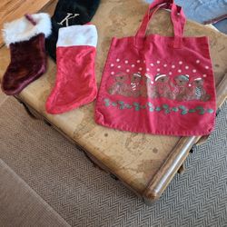 Cloth Christmas Bag & Three Stockings