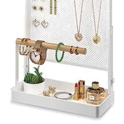 IOAIANIA Jewelry Organizer Stand, Liftable Necklace Holder with Earring Organizer Net