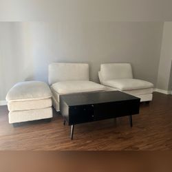 Cream Boucle Modular Sectional Sofa with Ottoman - Good - Houston, TX