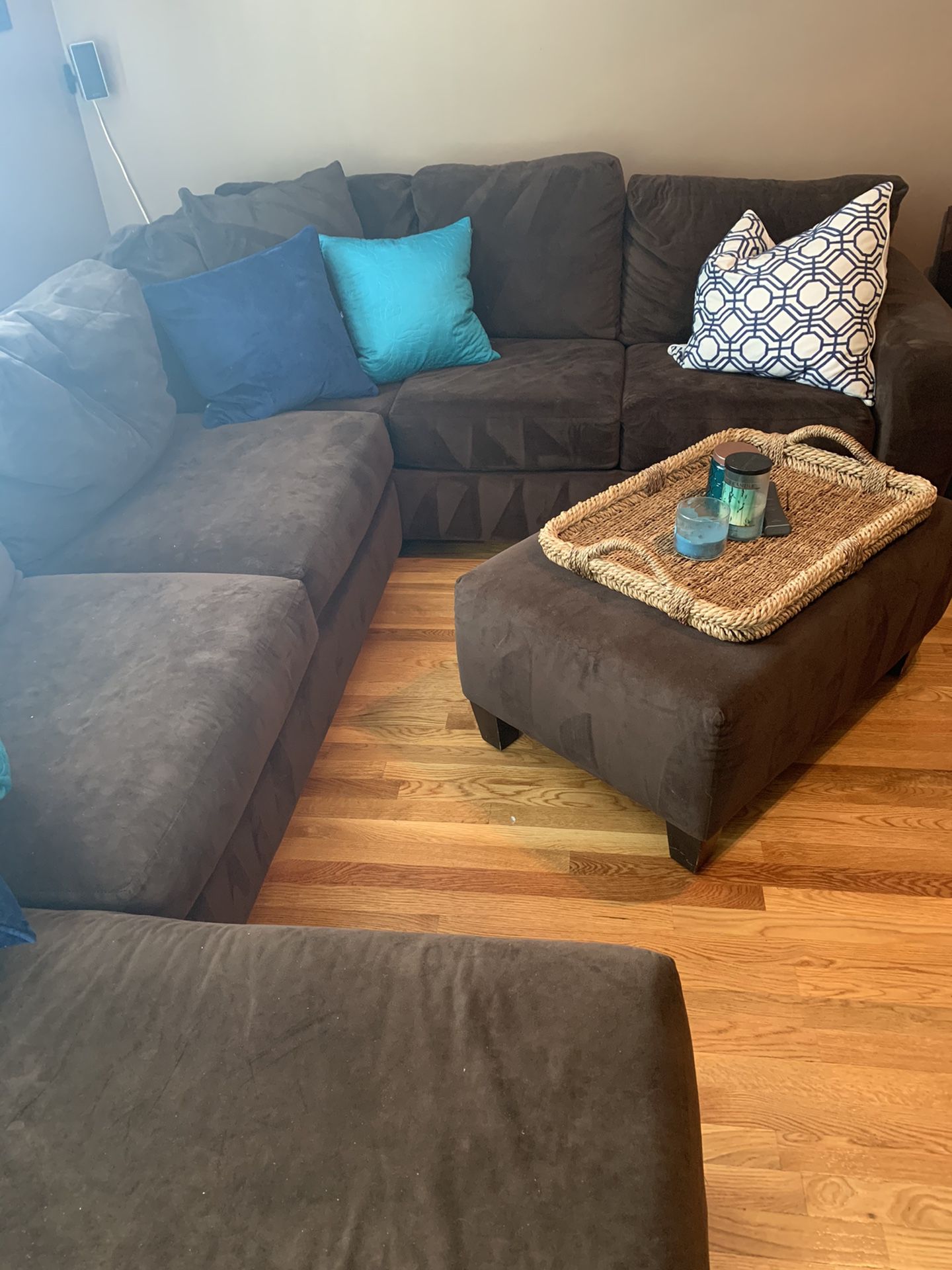Brown Microfiber Sectional and matching ottoman