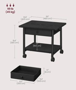 VASAGLE 2 Tier Printer Stand w/ Locking Wheels Industrial Mobile Cart w/ Draw - Black