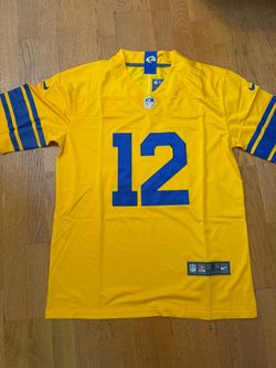 Yellow  and blue Los Angeles rams puca Nacua jersey