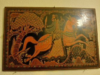 Unique Etched Burmese  Lacquerware Painting