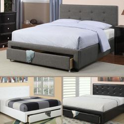 Queen Size Grey Tufted Bed With Ortho Mattress 