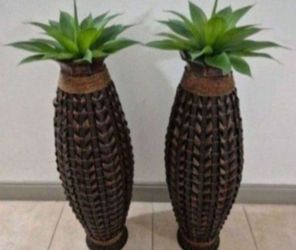 *** JUST REDUCED *** 39" Hand Woven Bamboo Floor Vases w Faux Agave Head Pieces ($60 EACH) @ Lasting Creations