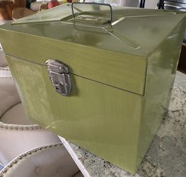 Vintage Excelsior Stamford Conn Olive Green Metal Locking Document File Box 12.5”x10”x9”