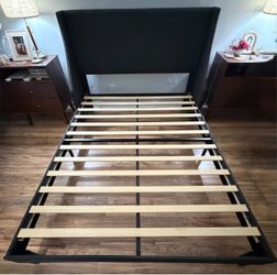Dark Gray Upholstered Bed Frame with Slats