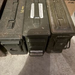 Lot of 3 Metal Military Ammo Storage Cans 11” x 7” x 4”