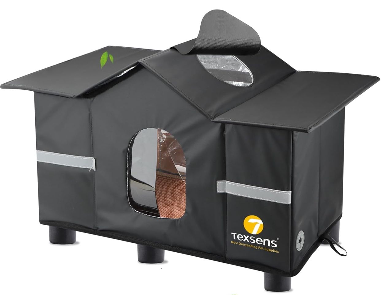 Texsens Outdoor Cat House - Weatherproof Large Cat Shelter for Outside Insulated Elevated