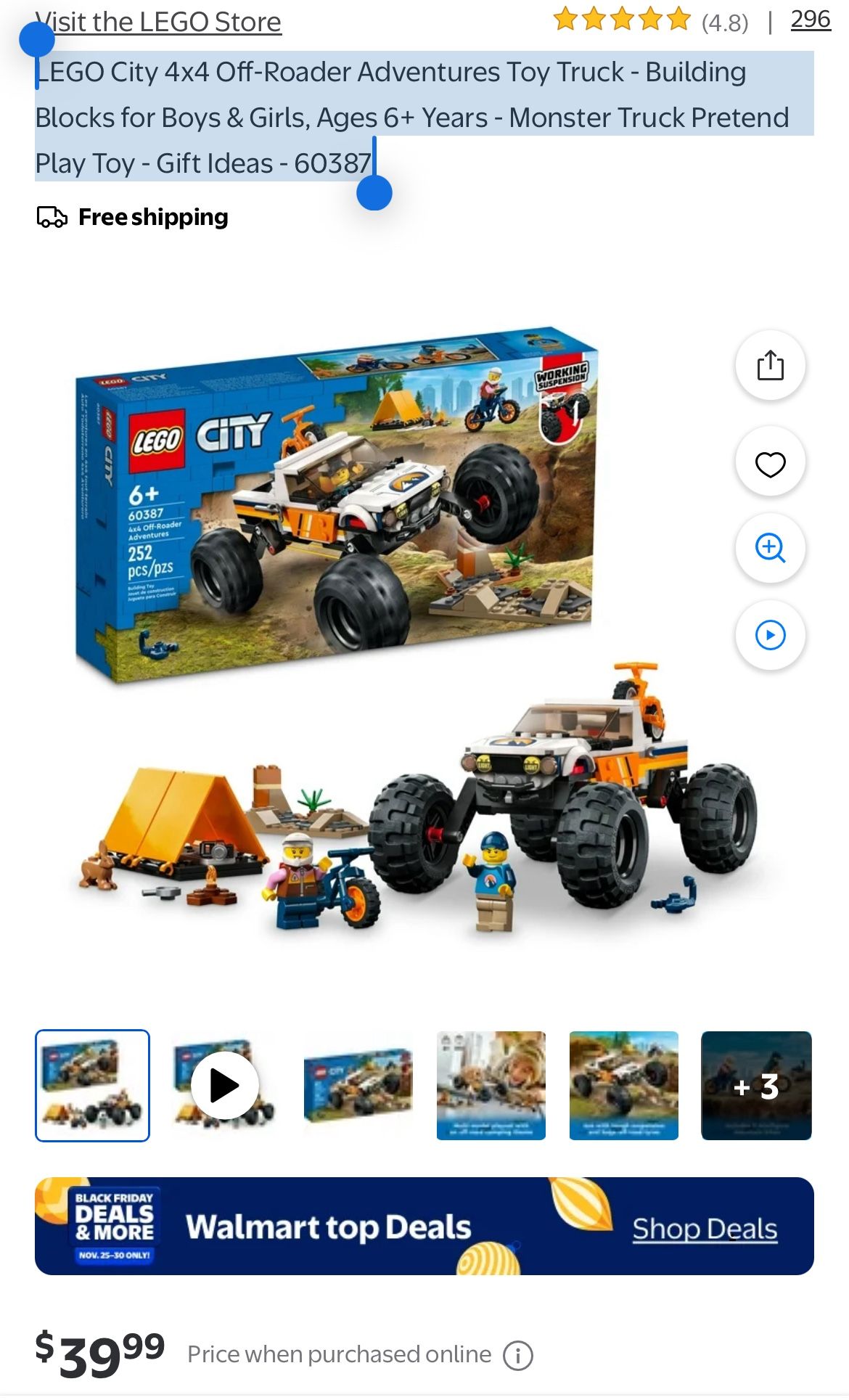 LEGO City 4x4 Off-Roader Adventures Toy Truck - Building Blocks for Boys & Girls, Ages 6+ Years - Monster Truck Pretend Play Toy - Gift Ideas - 60387