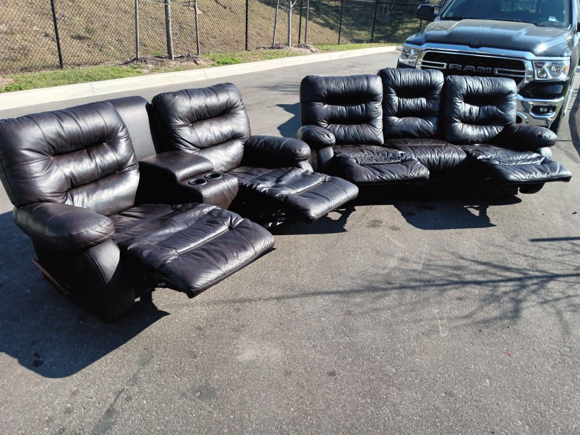 Leather Reclining Couch Set