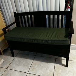 Solid Wood Bench With Cushion & Storage