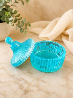 Turquoise Glass Ashtray with Decorative Lid