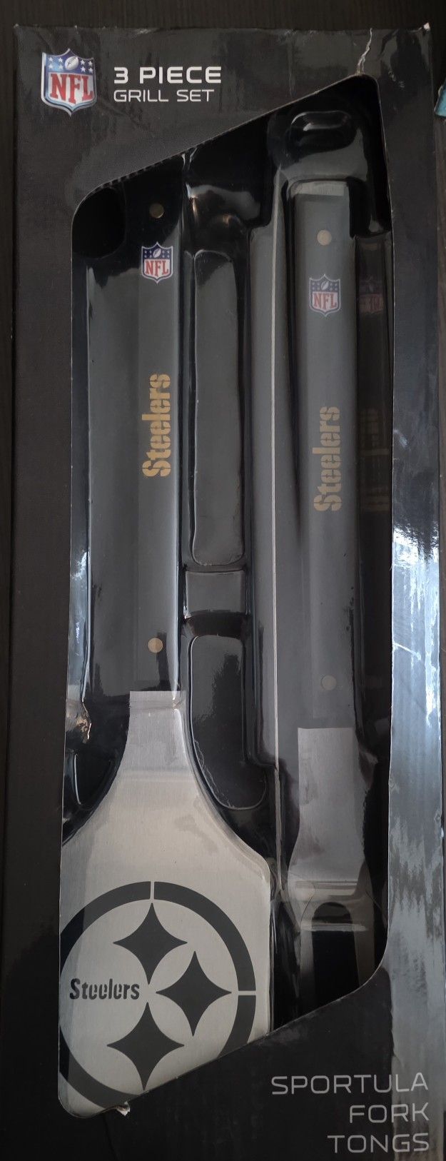 NFL Pittsburgh Steelers 3-Piece Grill Set β Sportula, Fork & Tongs β Heavy-Duty Stainless Steel BBQ Tools with Team Logo