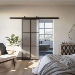 NEW Masonite 36” x 84” Frosted Glass Sliding Barn Door + Hardware
