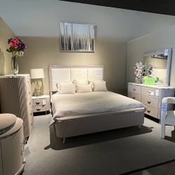 Grey King Bed, Dresser , Mirror And One Nightstand