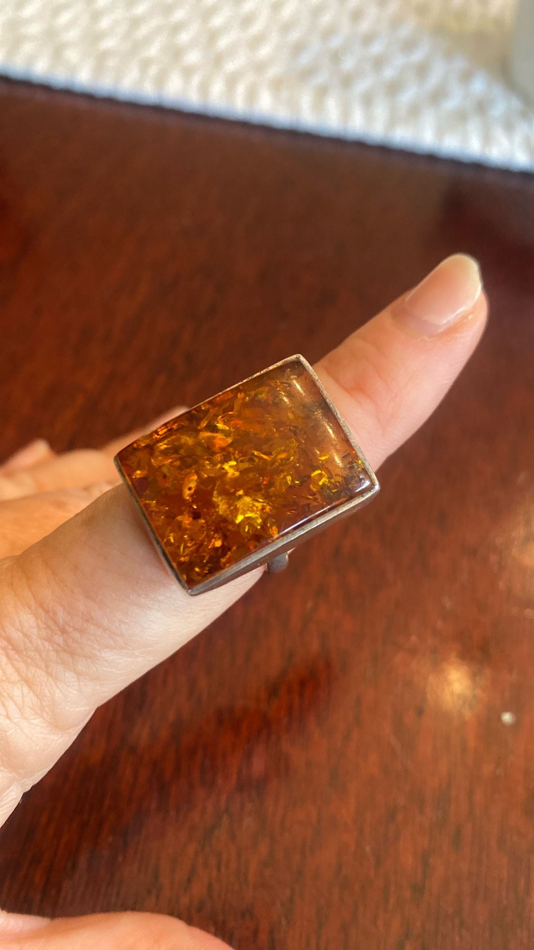 Vintage rectangular amber sterling sz 7.5 ring