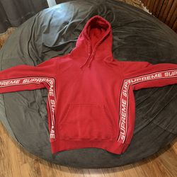 Supreme Ribbed Text Hoodie Red