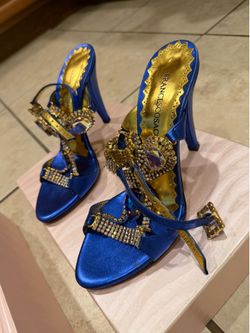 Authentic Francesco Sacco Blue Jeweled Heels Size 7M w/ Original Box
