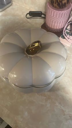 White Ceramic Pumpkin Lidded Bowl