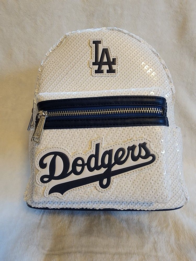 Loungefly LA Dodgers White Blue Sequin Mini Backpack Only 600 Made In Hand MLB.