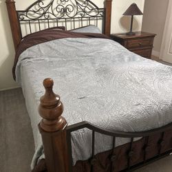 Queen Bed Frame (Wood + Metal) with mattress