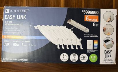 Utilitech Easy Link LED Downlight 6in Canless Recessed 850LM Dimmable White 6PK
