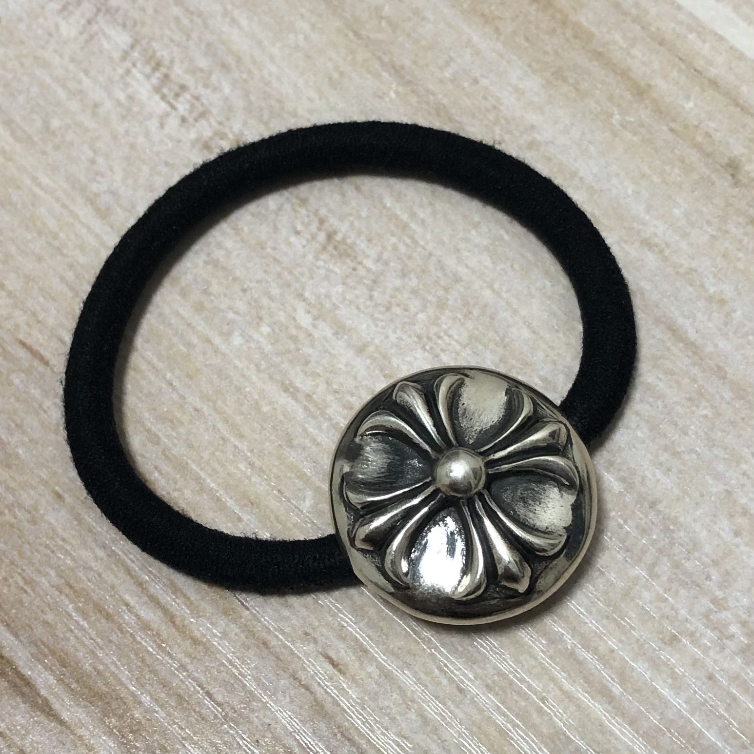 925 Sterling Silver Chrome Hearts Hair Tie - CH Cross Button, Gothic Hair Band, Punk Bracelet