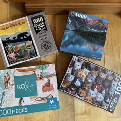 4 Puzzles - All Complete Only Done Once! $86 Original Price Mountains Cats Beach Lake