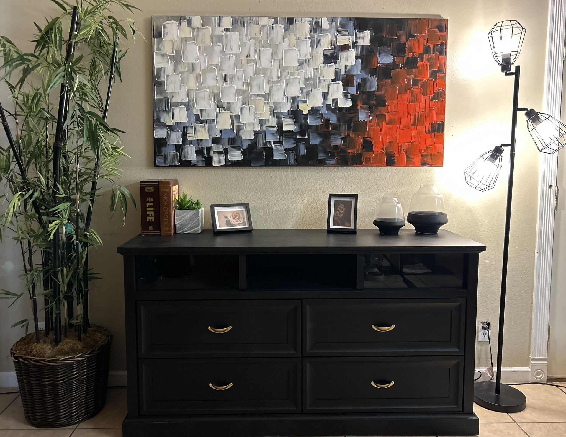 Thornwood Matte Black 4-Drawer Dresser with Gold Pulls – Modern Storage with Luxe Finish