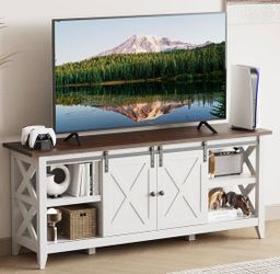 Farmhouse TV Stand for 65 Inch TVs, Entertainment Center with 2 Sliding Barn Door, Modern Media TV Console Table with Storage Shelves