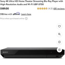 Sony UBP-X700M 4K Ultra HD Home Theater Streaming Blu-Ray Player